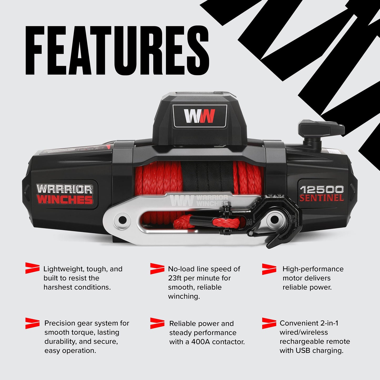 Sentinel 12,500lb Electric Winch - 12v Synthetic Rope