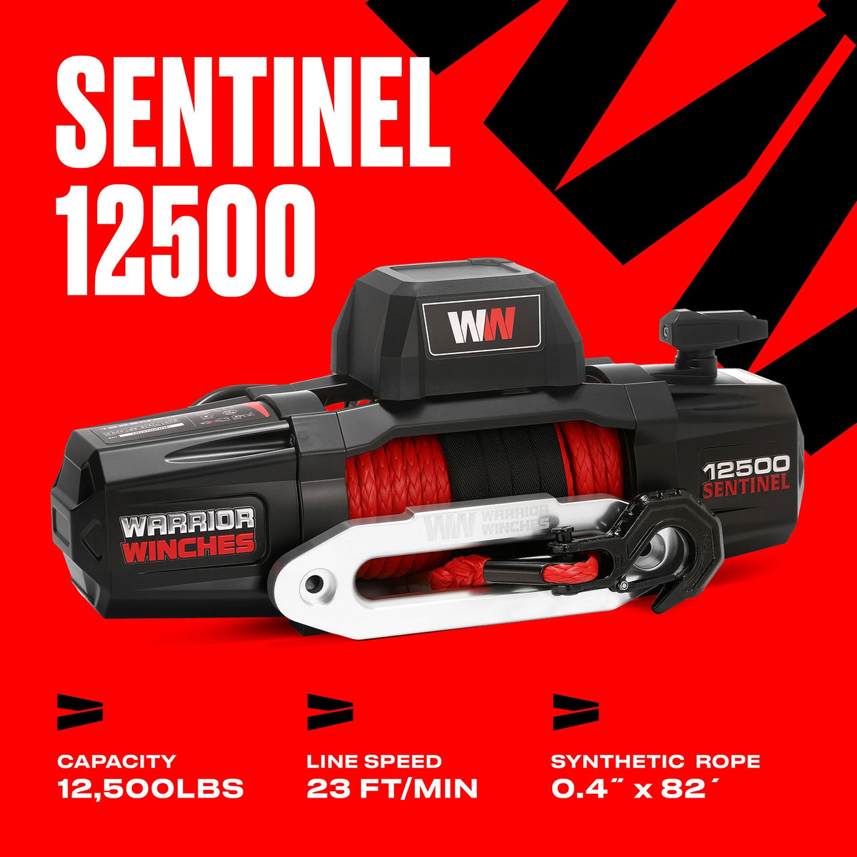 Sentinel 12,500lb Electric Winch - 12v Synthetic Rope