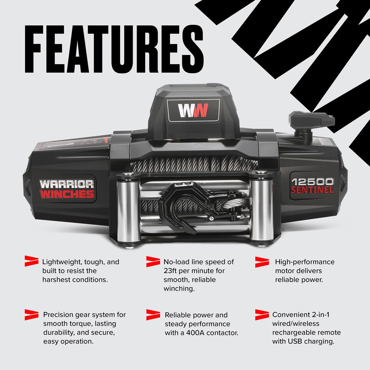 Sentinel 12,500lb Electric Winch - 12v Steel Rope