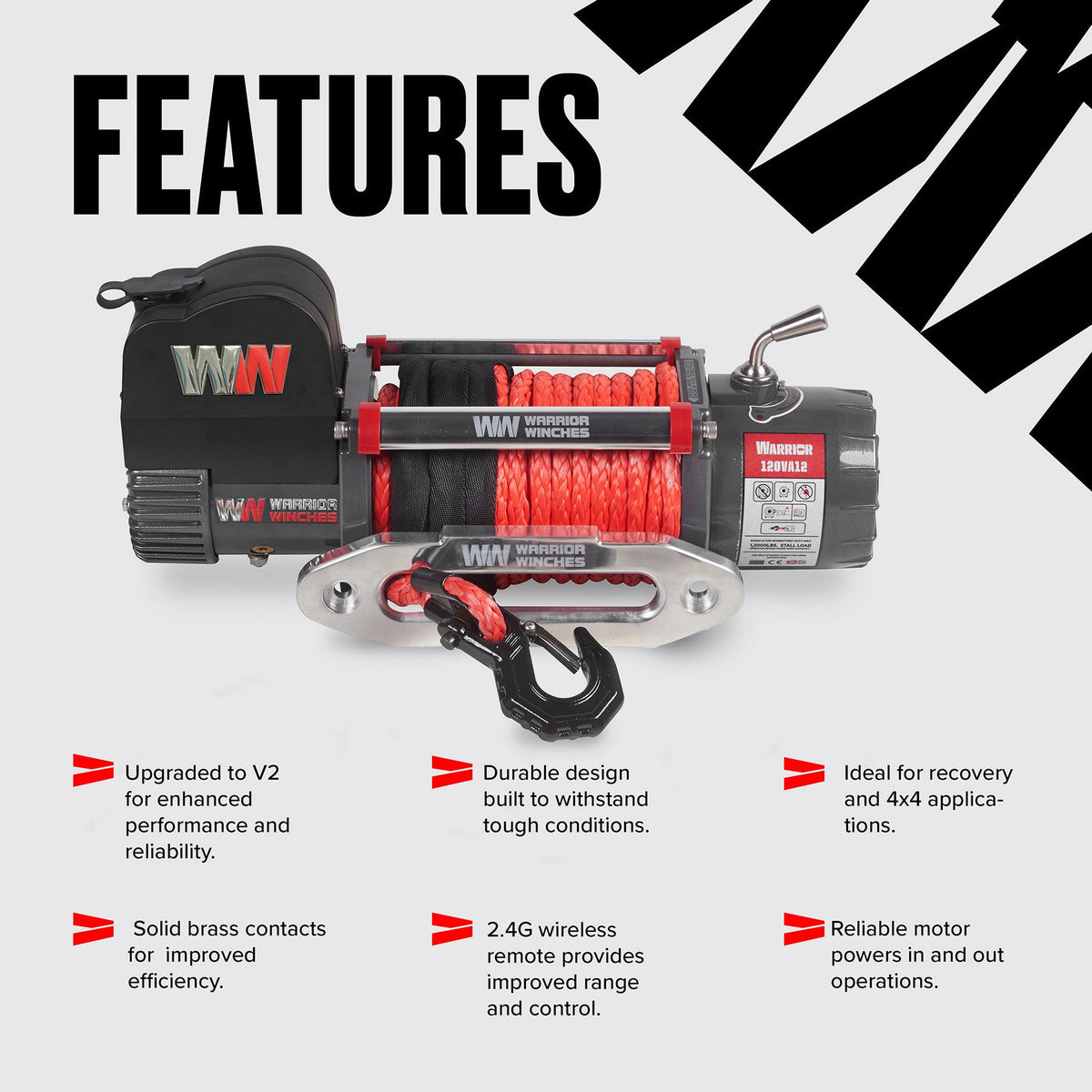 Samurai 12,500lb Electric Winch - 12v Synthetic Rope