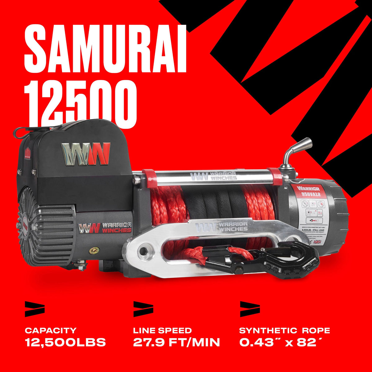 Samurai 12,500lb Electric Winch - 12v Synthetic Rope