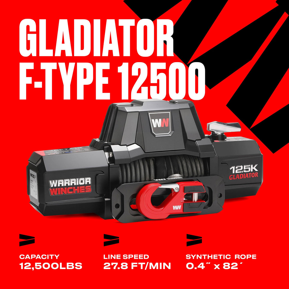 Gladiator V2 F-Type 12,500 Electric Winch - 12v Synthetic Rope