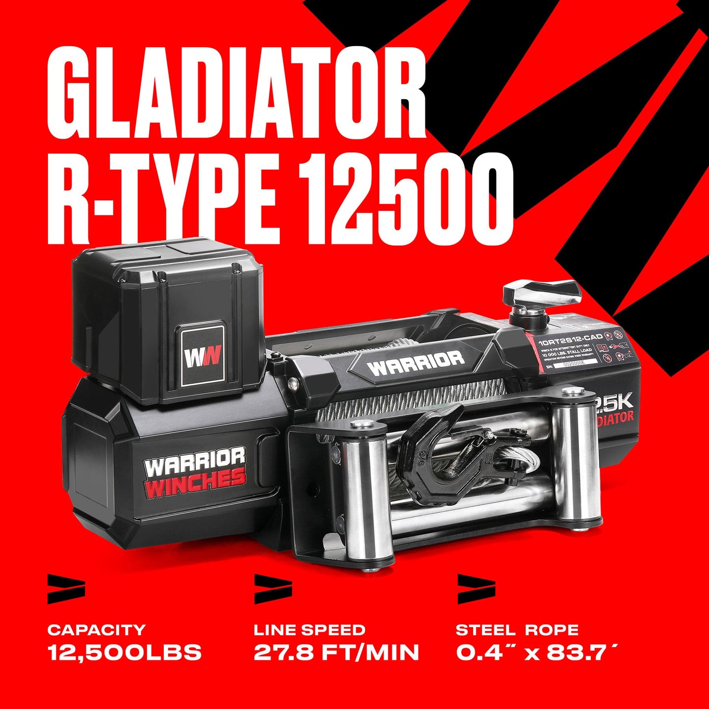 Gladiator V2 R-Type 12,500 Electric Winch - 12v Wire Rope