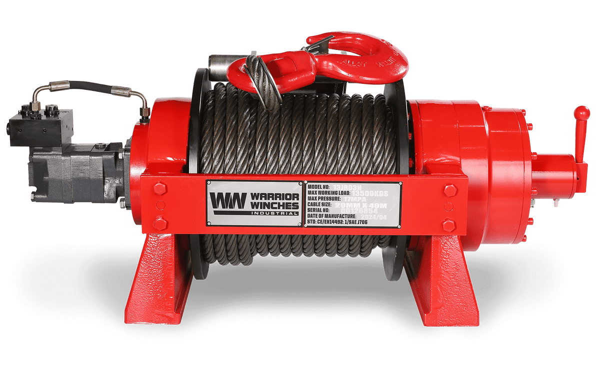 JR13 29,700lb (13.5 Ton) Industrial Hydraulic Winch - Steel Rope
