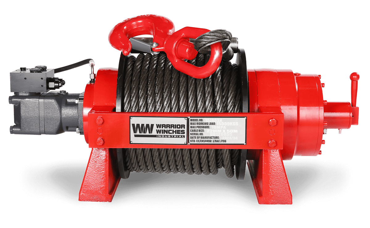 JR15 33,000lb (15 Ton) Industrial Hydraulic Winch - Steel Rope