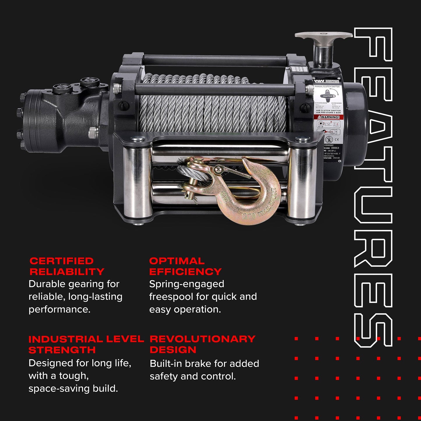 NH 15,000lb Industrial Hydraulic Winch - Steel Rope