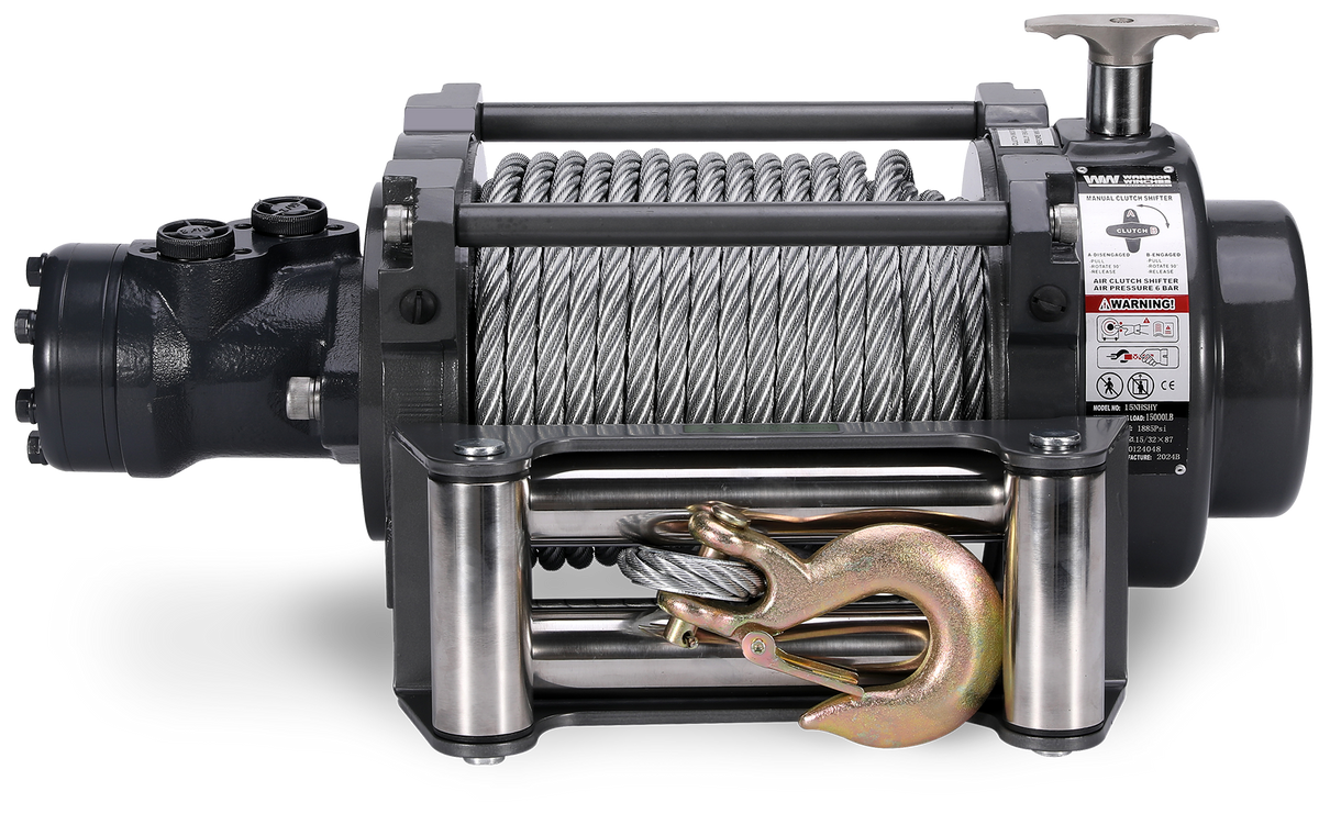 NH 15,000lb Industrial Hydraulic Winch - Steel Rope