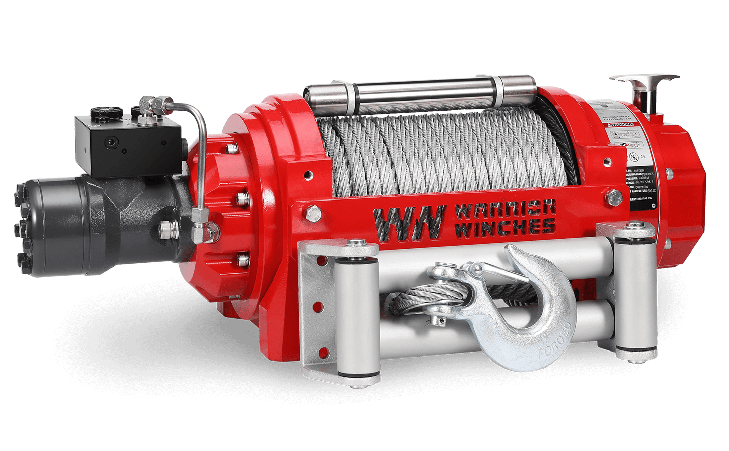 RV18 18,000lb (8.1 Ton) Industrial Hydraulic Winch - Steel Rope