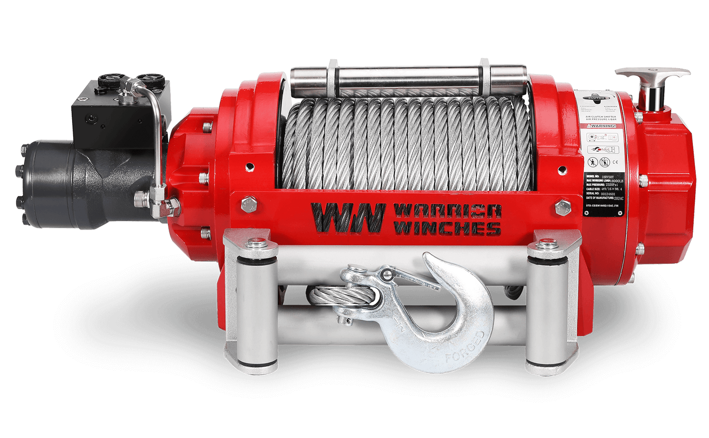 RV18 18,000lb (8.1 Ton) Industrial Hydraulic Winch - Steel Rope