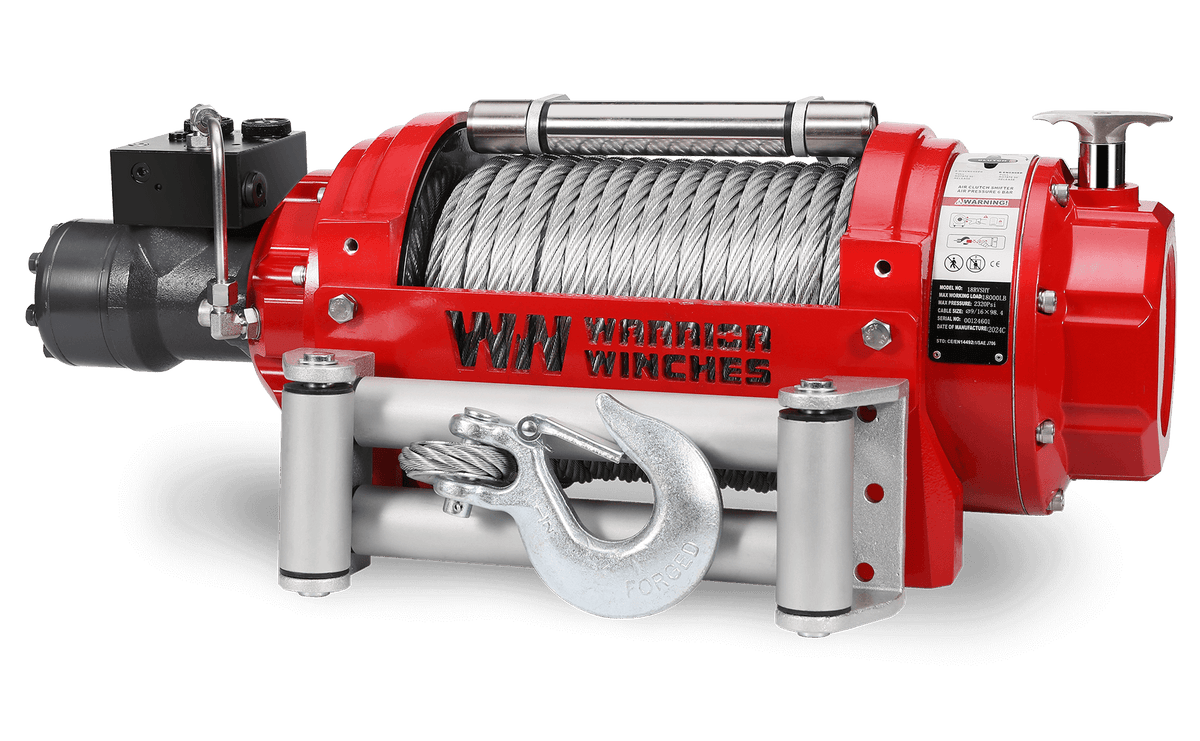 RV18 18,000lb (8.1 Ton) Industrial Hydraulic Winch - Steel Rope