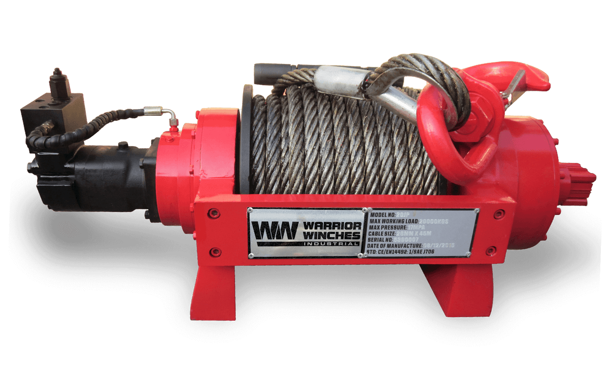 JP20 44,000lb (20 Ton) Industrial Hydraulic Winch - Steel Rope