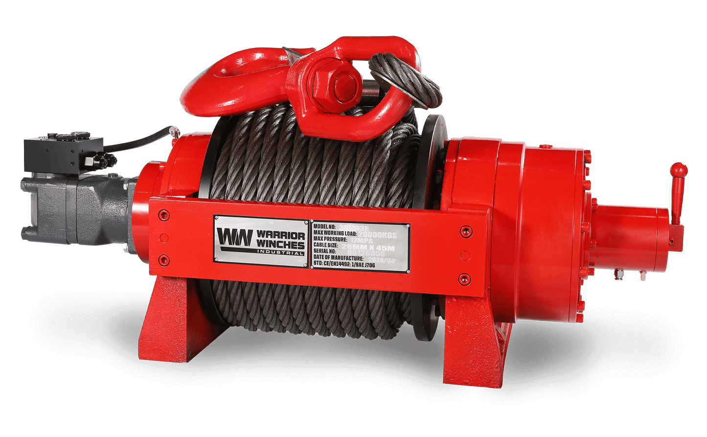 JR20 44,000lb (20 Ton) Industrial Hydraulic Winch - Steel Rope