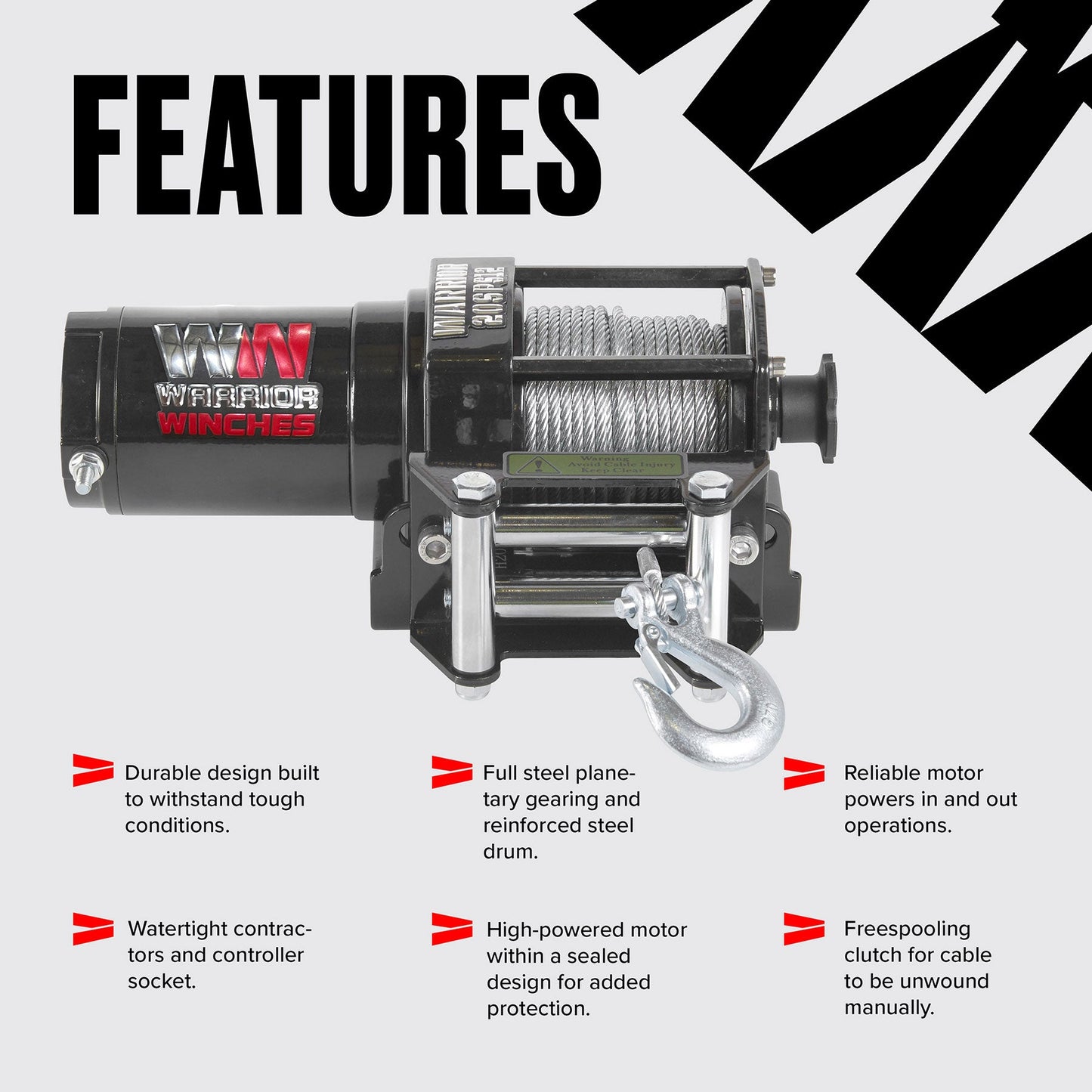 Ninja 2,000lb Electric Winch - 12v Steel Rope