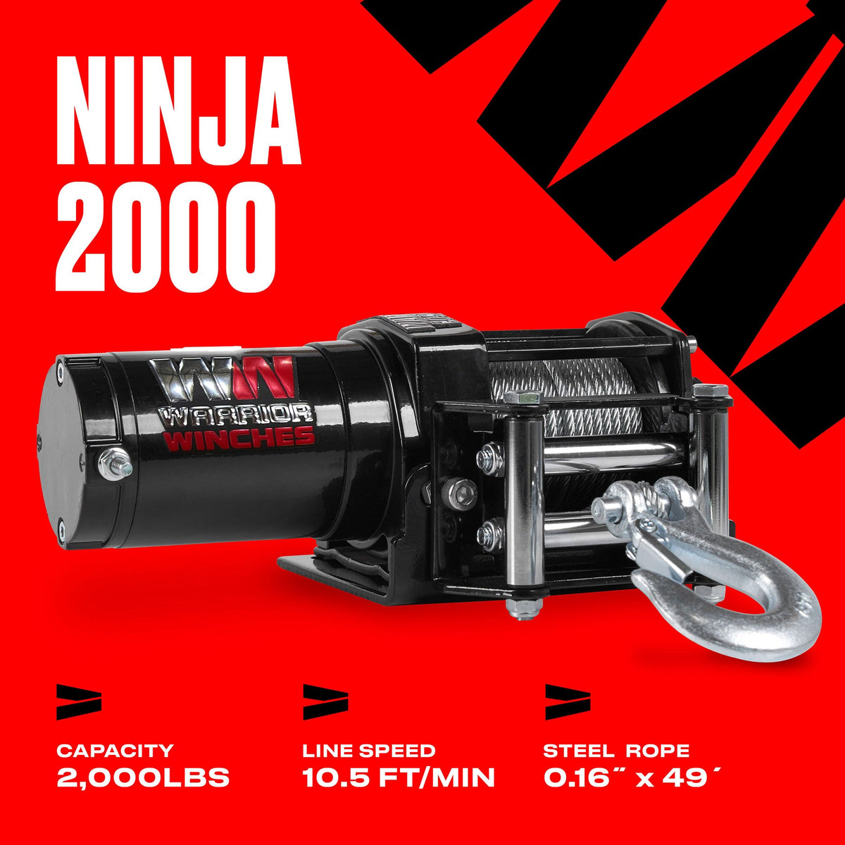 Ninja 2,000lb Electric Winch - 12v Steel Rope