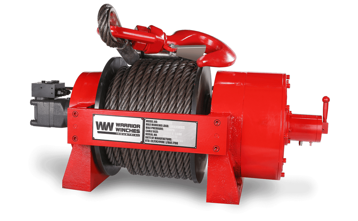 JR30 66,000lb (30 Ton) Industrial Hydraulic Winch - Steel Rope