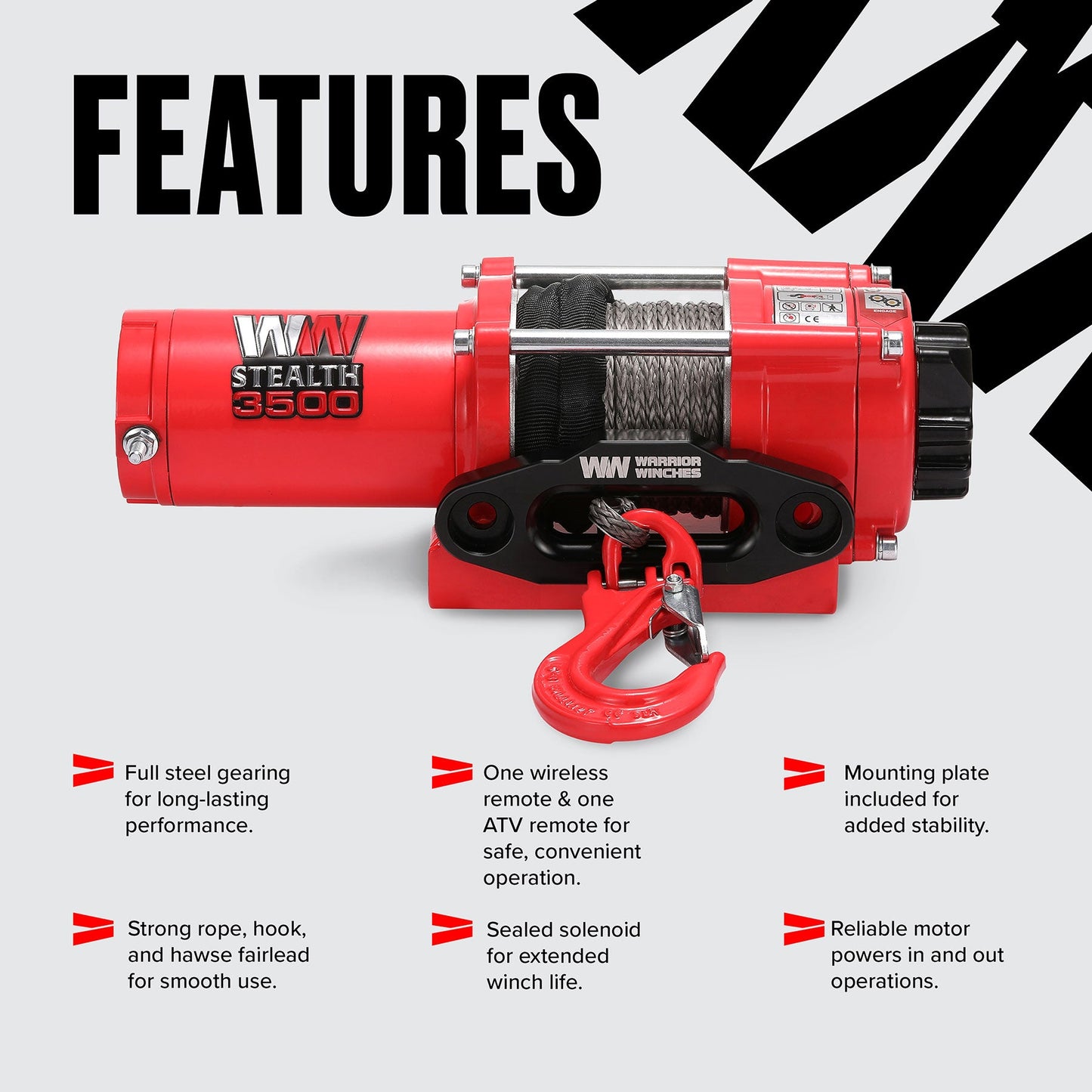Stealth 3,500lb Electric Winch - 12v Synthetic Rope