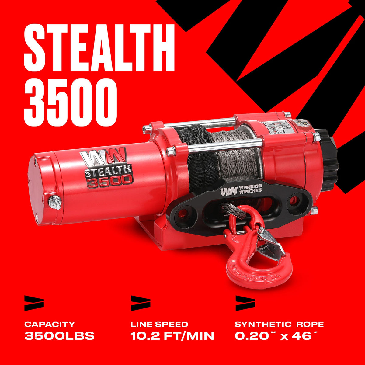 Stealth 3,500lb Electric Winch - 12v Synthetic Rope