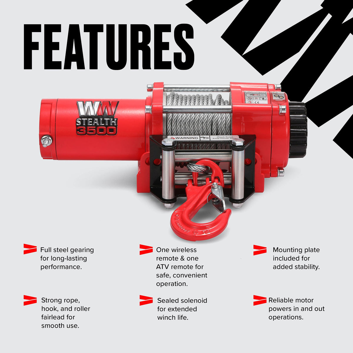 Stealth 3,500lb Electric Winch - 12v Steel Rope