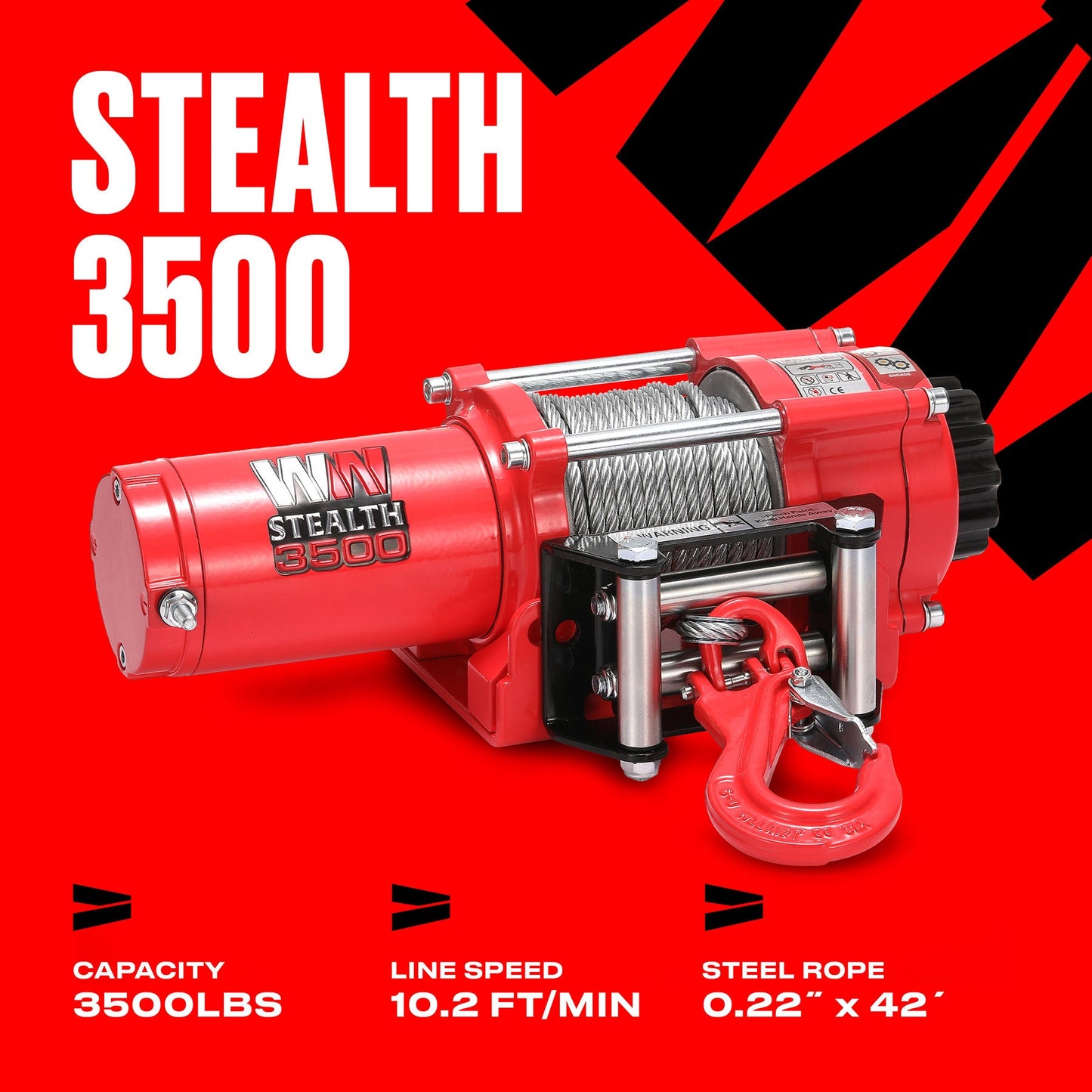 Stealth 3,500lb Electric Winch - 12v Steel Rope
