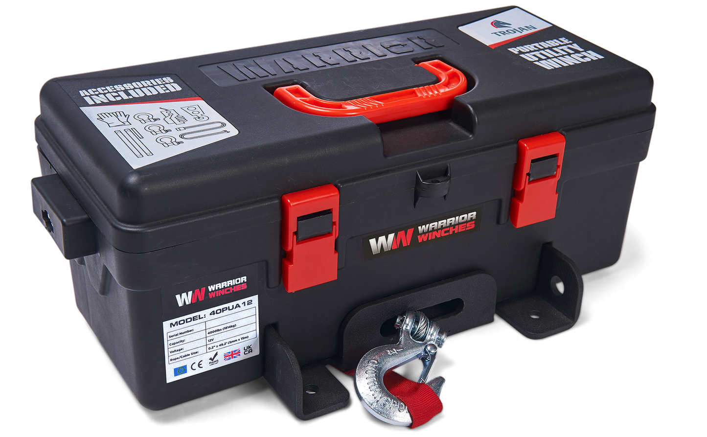 Trojan 4,000lb Portable Utility Winch - 12v Synthetic Rope