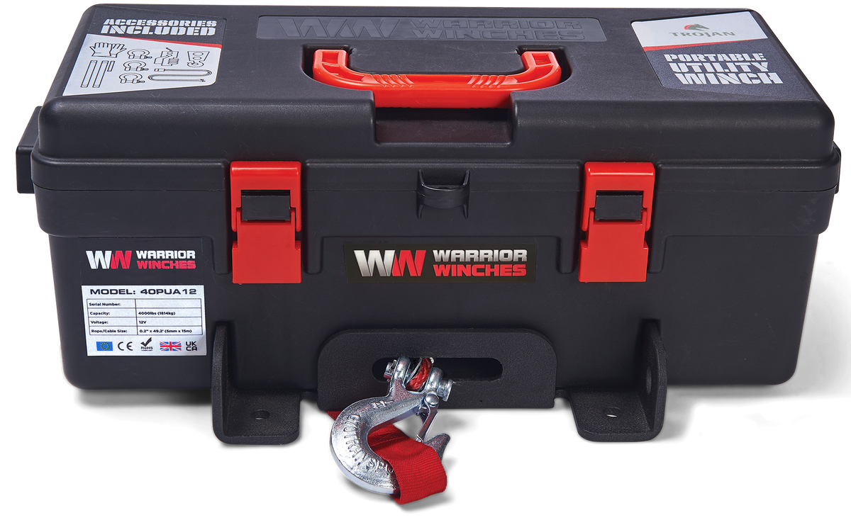 Trojan 4,000lb Portable Utility Winch - 12v Synthetic Rope