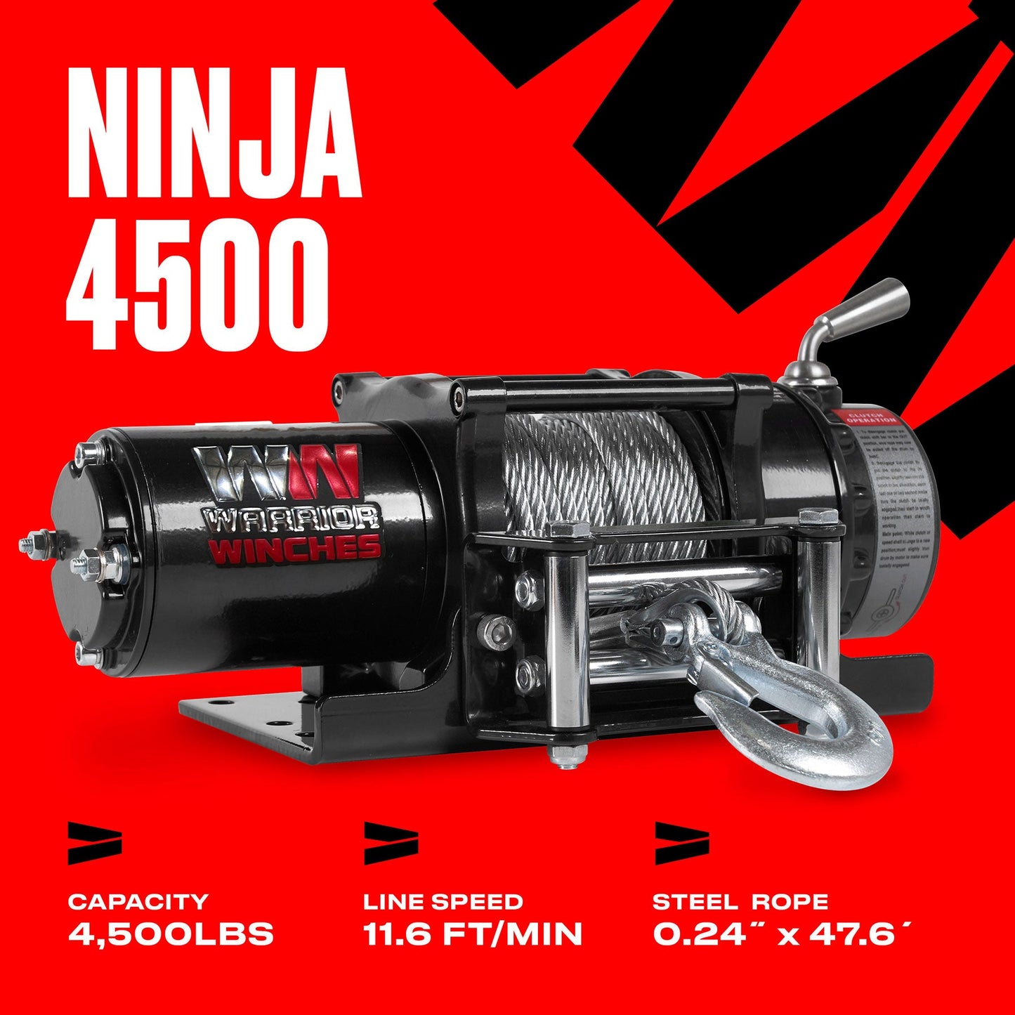 Ninja 4,500lb Electric Winch - 12v Steel Rope