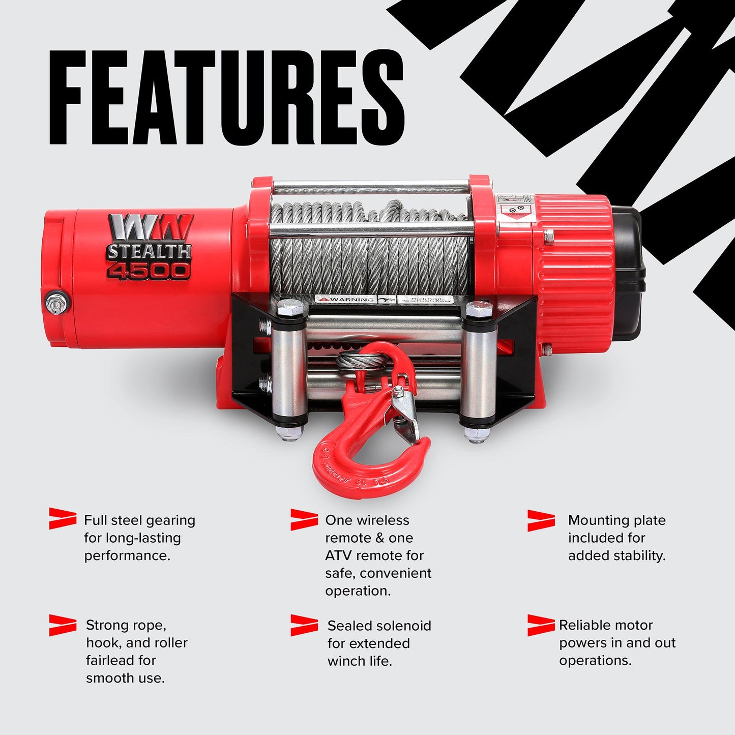 Stealth 4,500lb Electric Winch - 12v Steel Rope