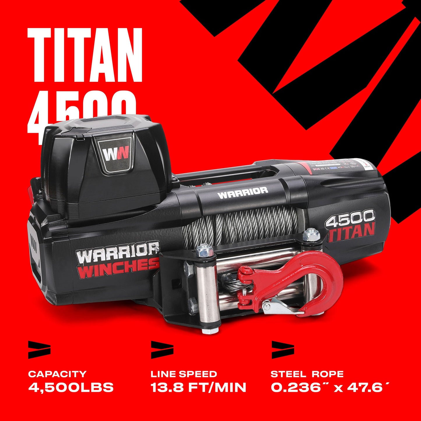 Titan 4,500lb Electric Winch - 12v Steel Rope