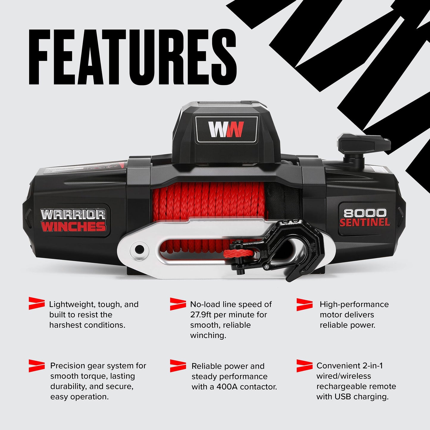Sentinel 8,000lb Electric Winch - 12v Synthetic Rope