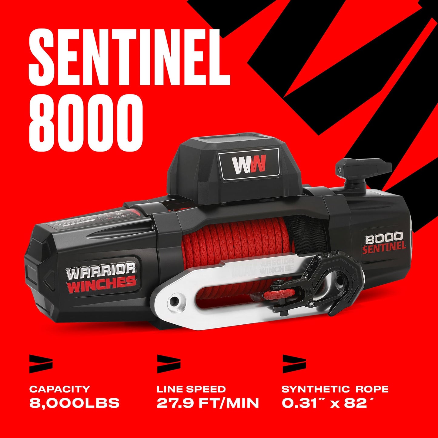 Sentinel 8,000lb Electric Winch - 12v Synthetic Rope
