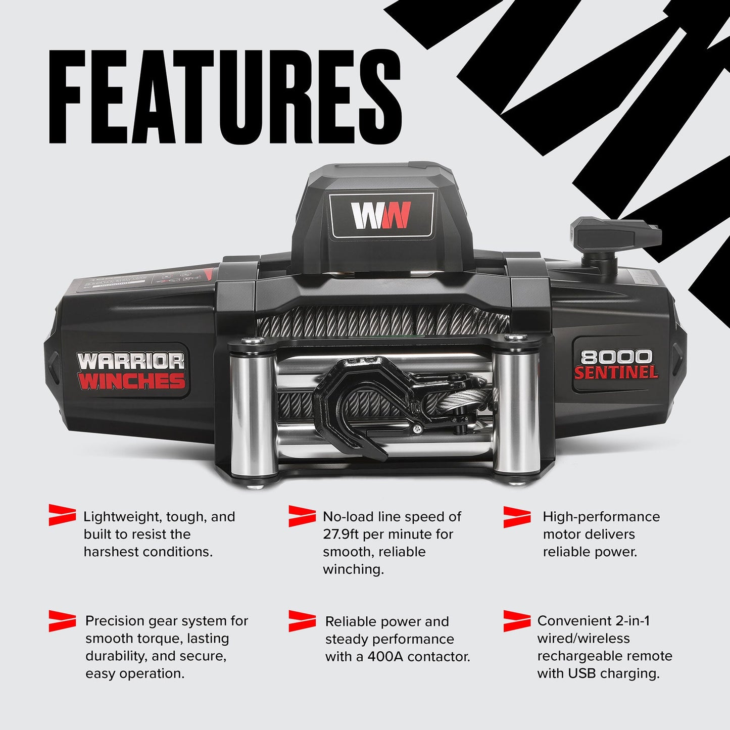 Sentinel 8,000lb Electric Winch - 12v Steel Rope