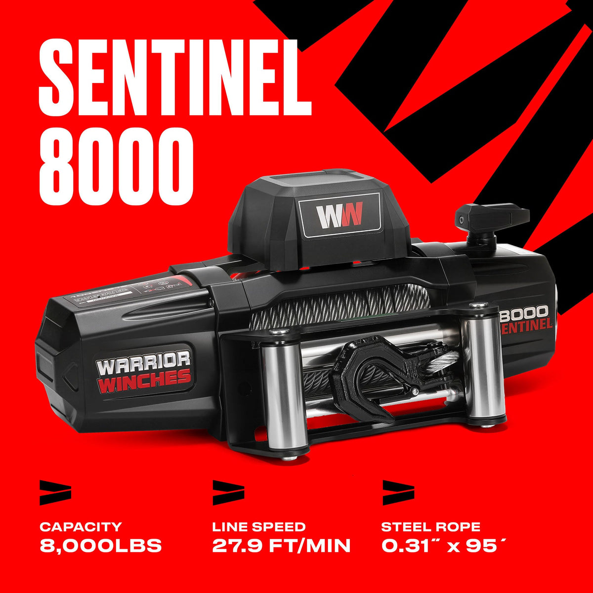 Sentinel 8,000lb Electric Winch - 12v Steel Rope