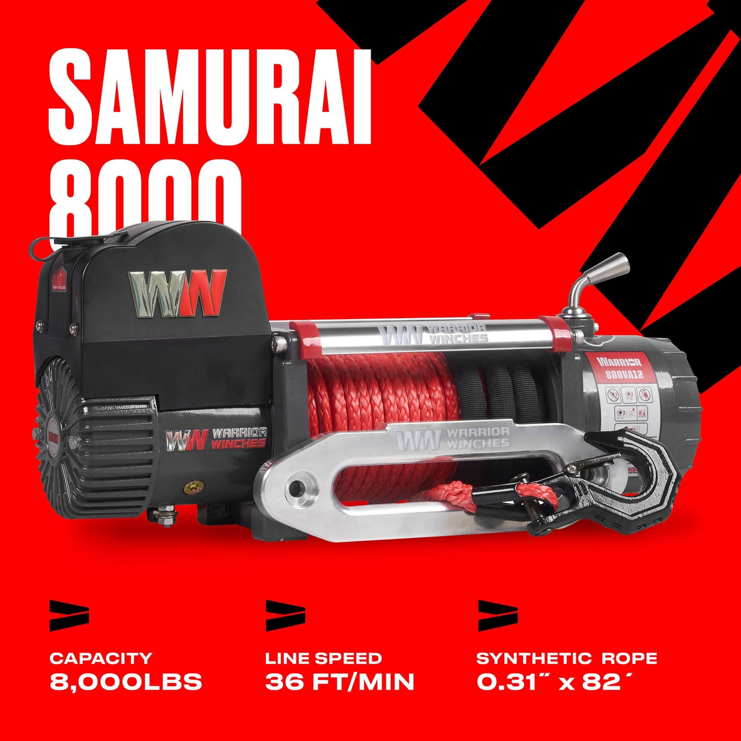 Samurai 8,000lb Electric Winch - 12v Synthetic Rope