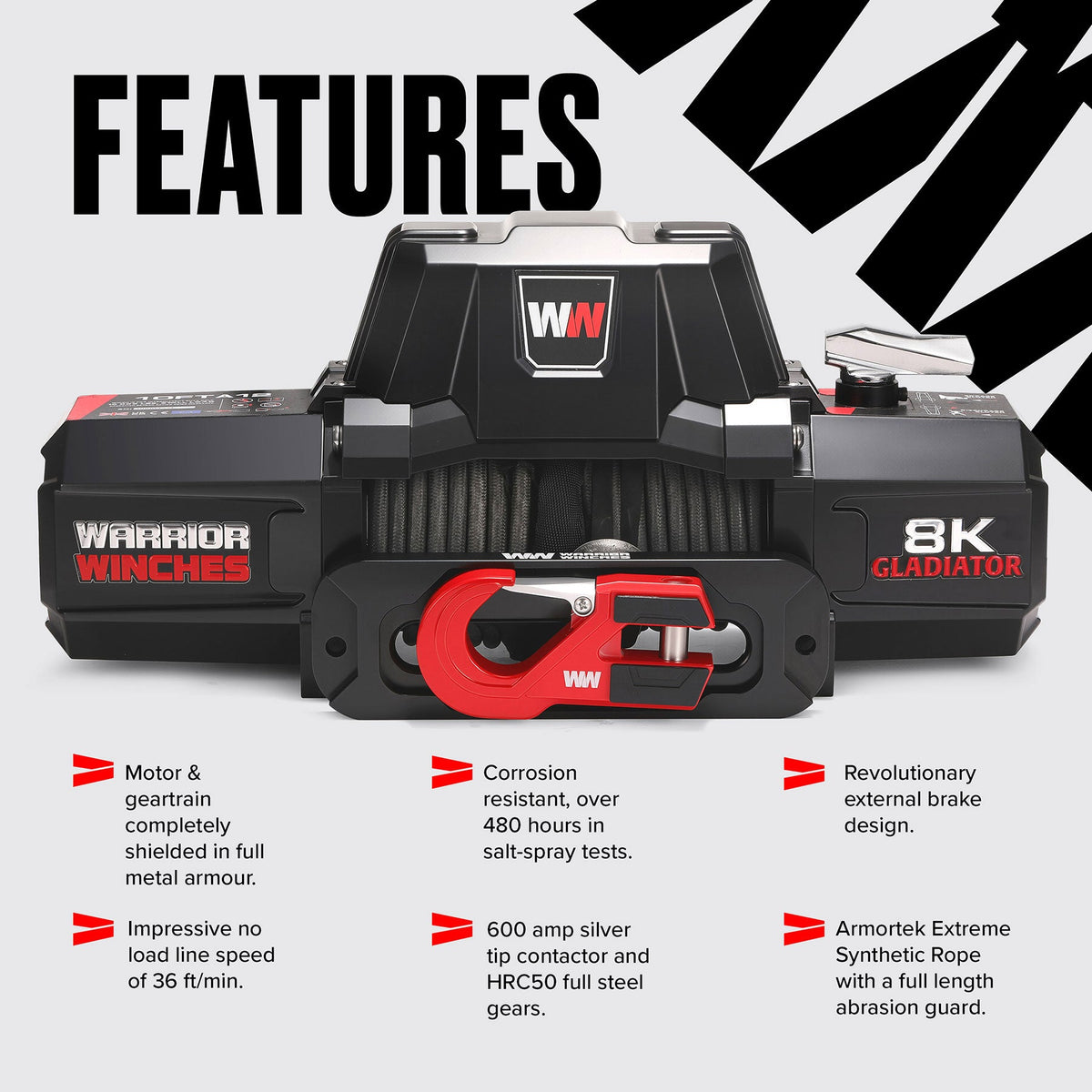 Gladiator V2 F-Type 8,000 Electric Winch - 12v Synthetic Rope