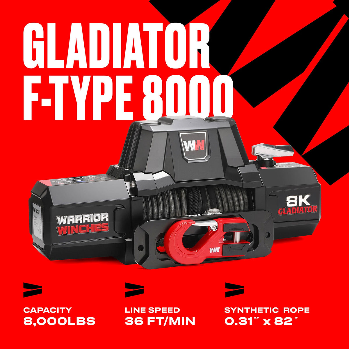 Gladiator V2 F-Type 8,000 Electric Winch - 12v Synthetic Rope