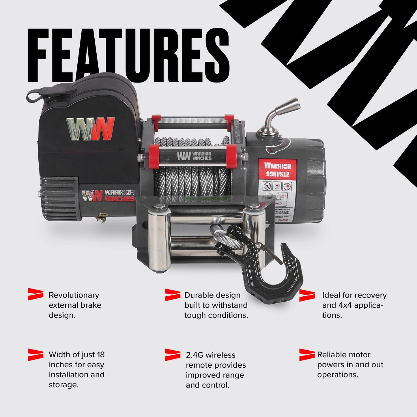 Samurai 9,500lb Short Drum Electric Winch - 12v Synthetic Rope