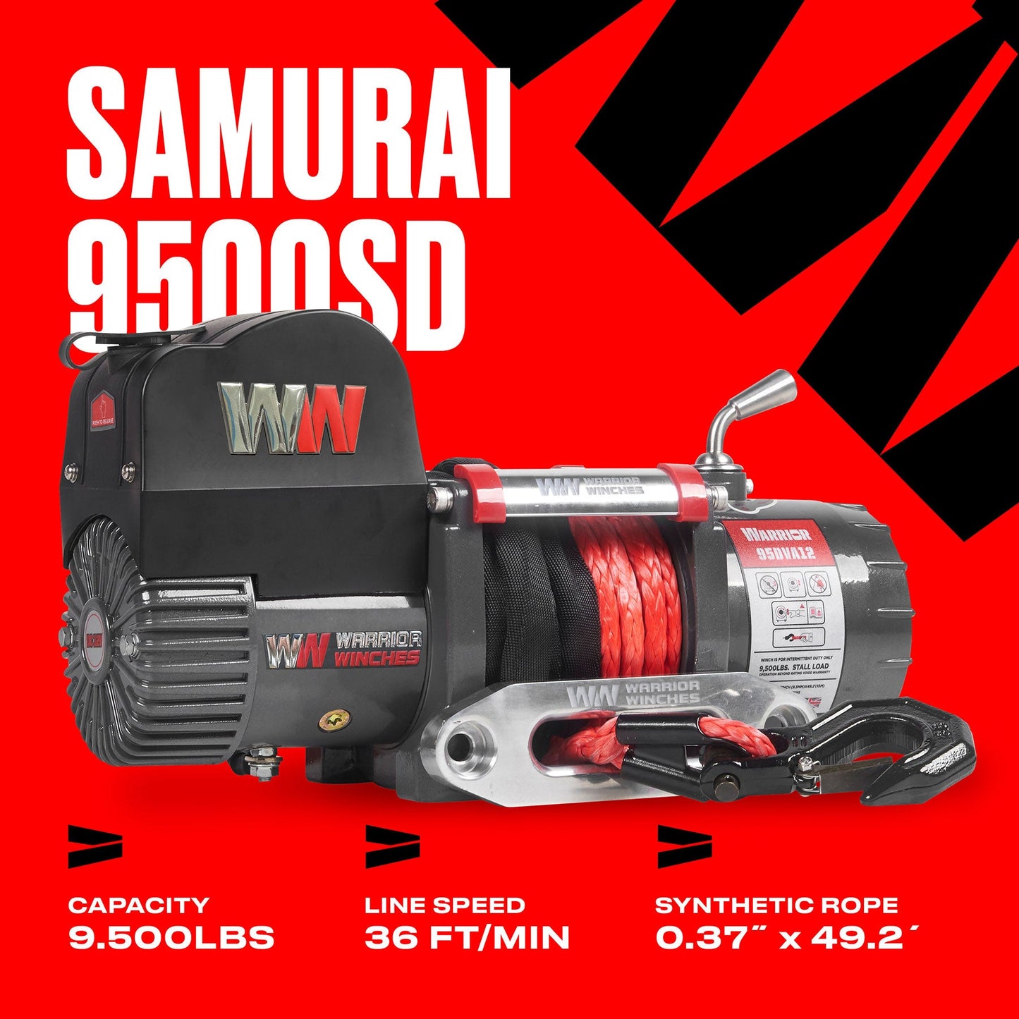 Samurai 9,500lb Short Drum Electric Winch - 12v Synthetic Rope