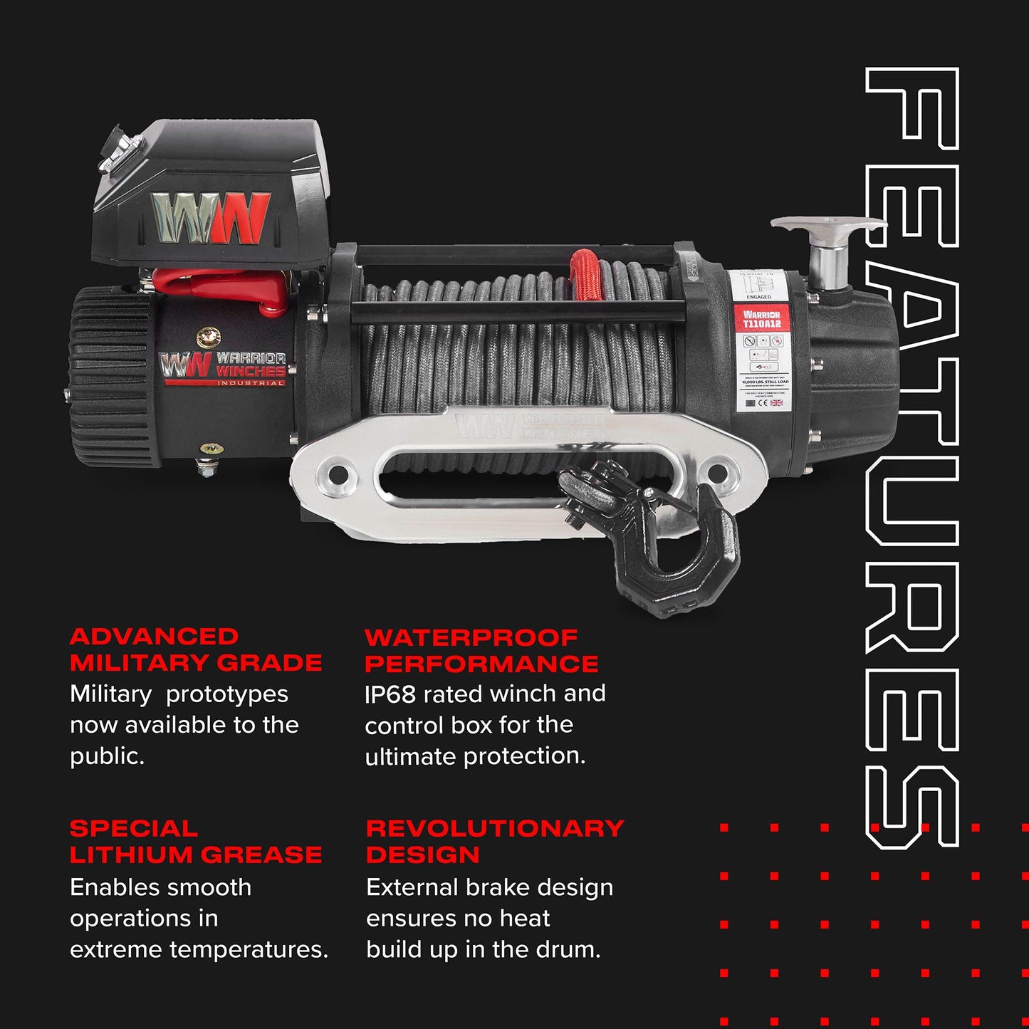T1000 14,500lb Electric Winch - 12v Synthetic Rope