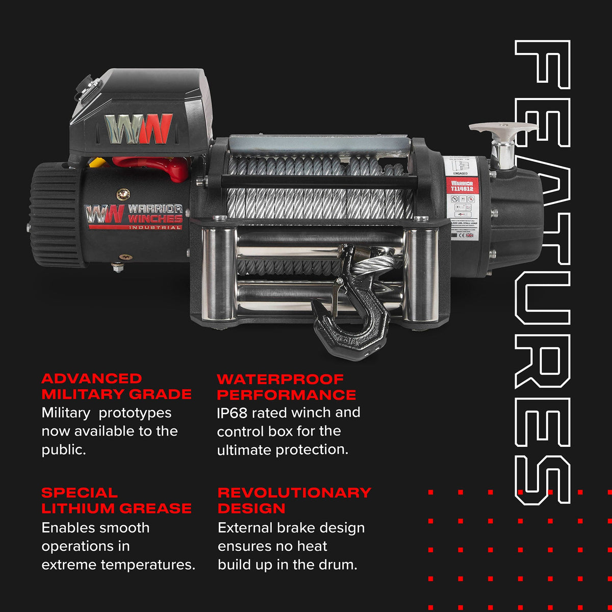 T1000 14,500lb Electric Winch - 12v Steel Rope