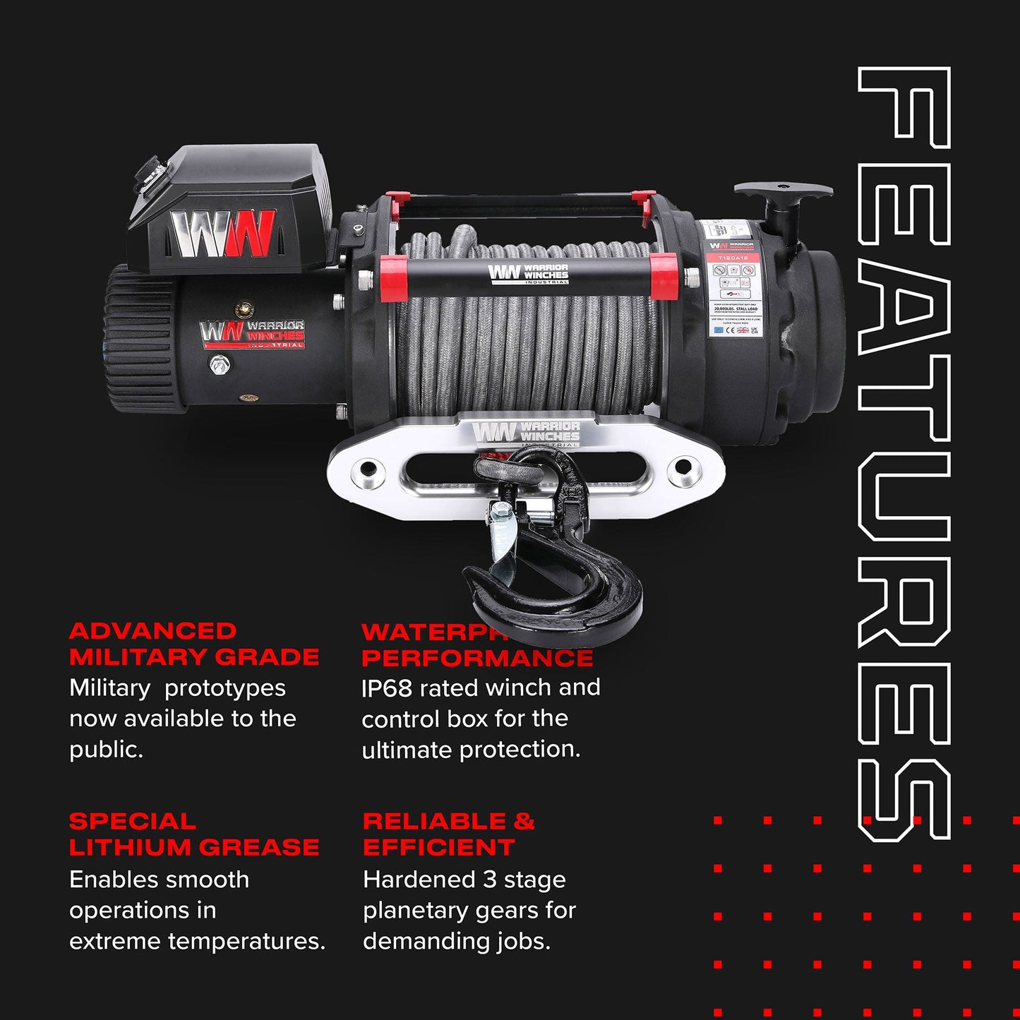 T1000 20,000lb Electric Winch - 12v Synthetic Rope