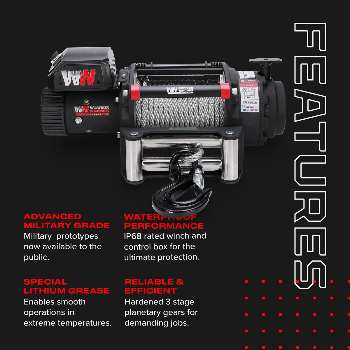T1000 20,000lb Electric Winch - 12v Steel Rope