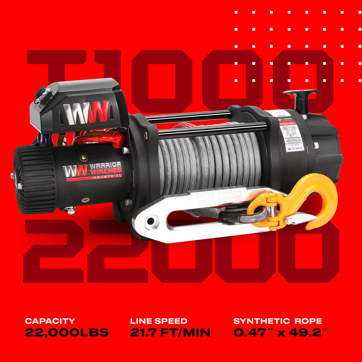 T1000 22,000lb Electric Winch - 12v Synthetic Rope