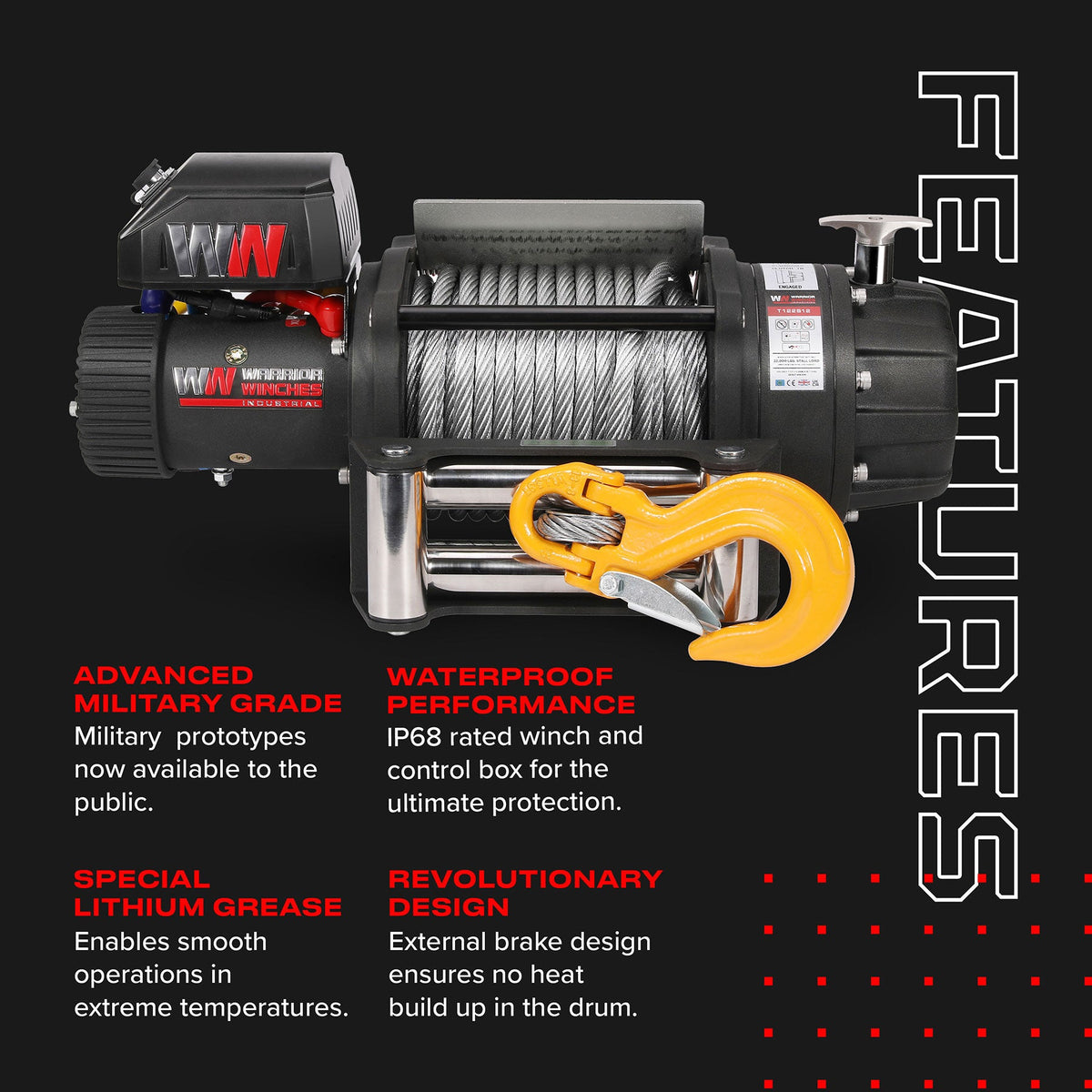 T1000 22,000lb Electric Winch - 12v Steel Rope