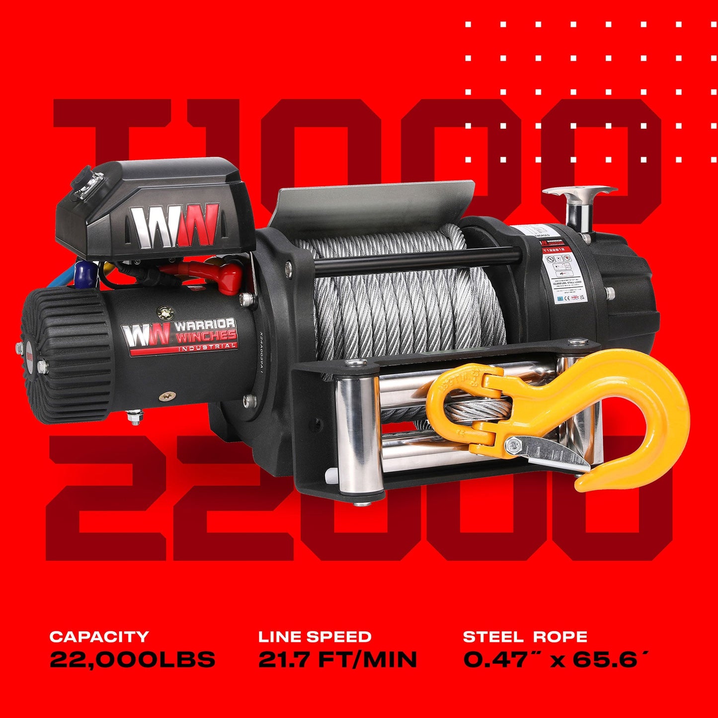 T1000 22,000lb Electric Winch - 12v Steel Rope
