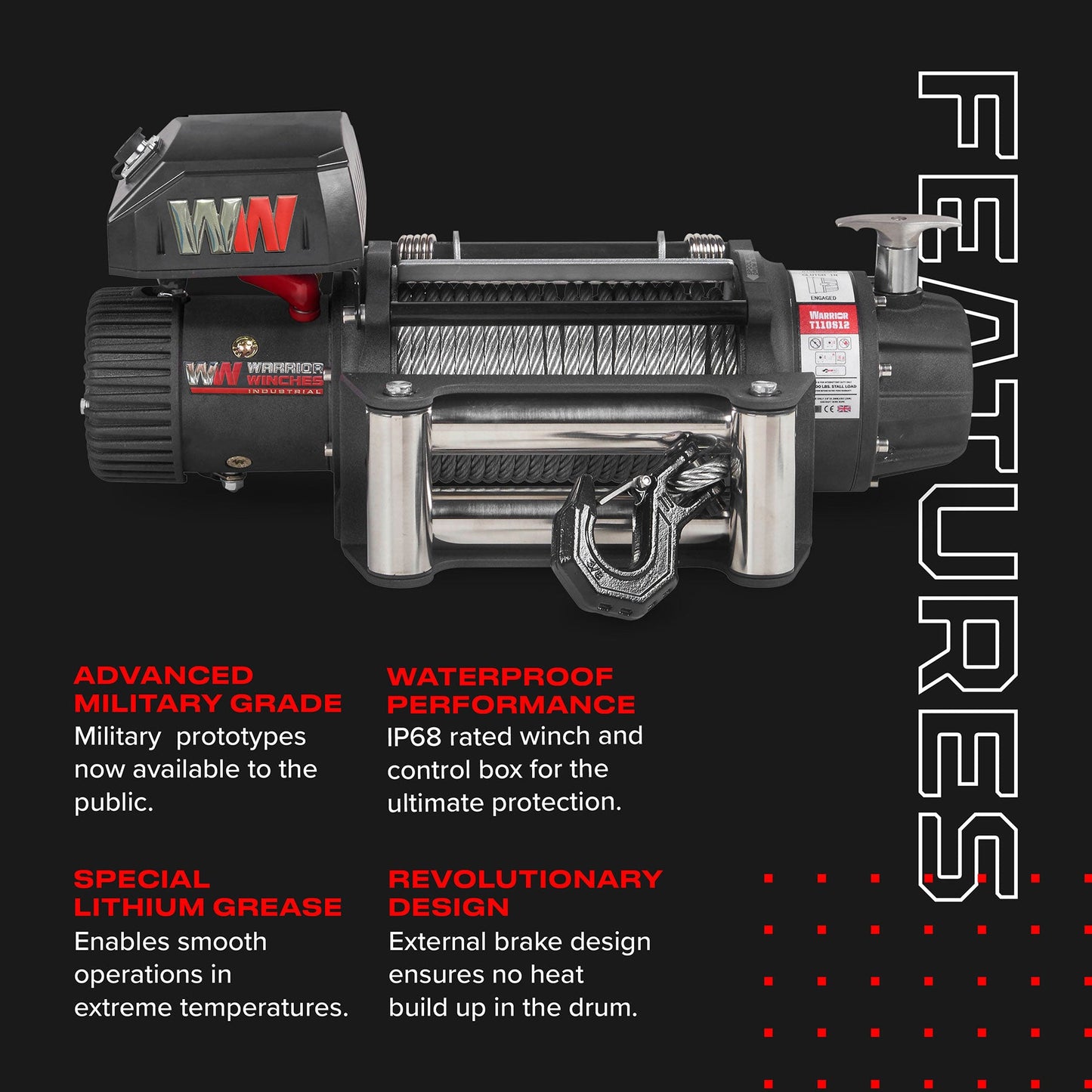T1000 12,500lb Electric Winch - 12v Steel Rope