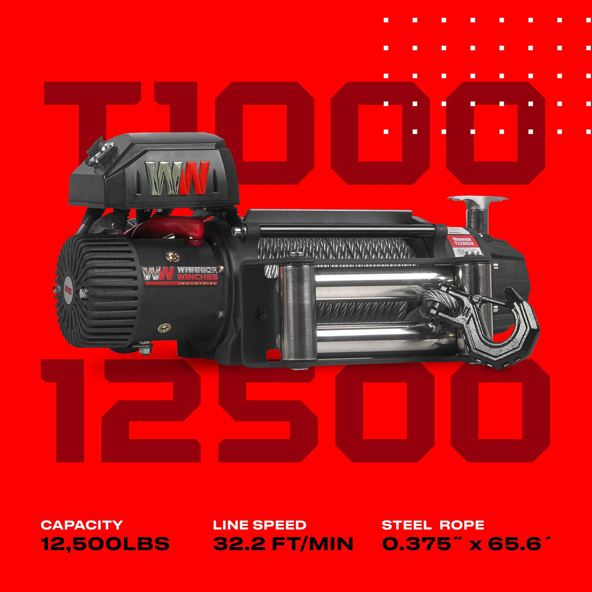 T1000 12,500lb Electric Winch - 12v Steel Rope