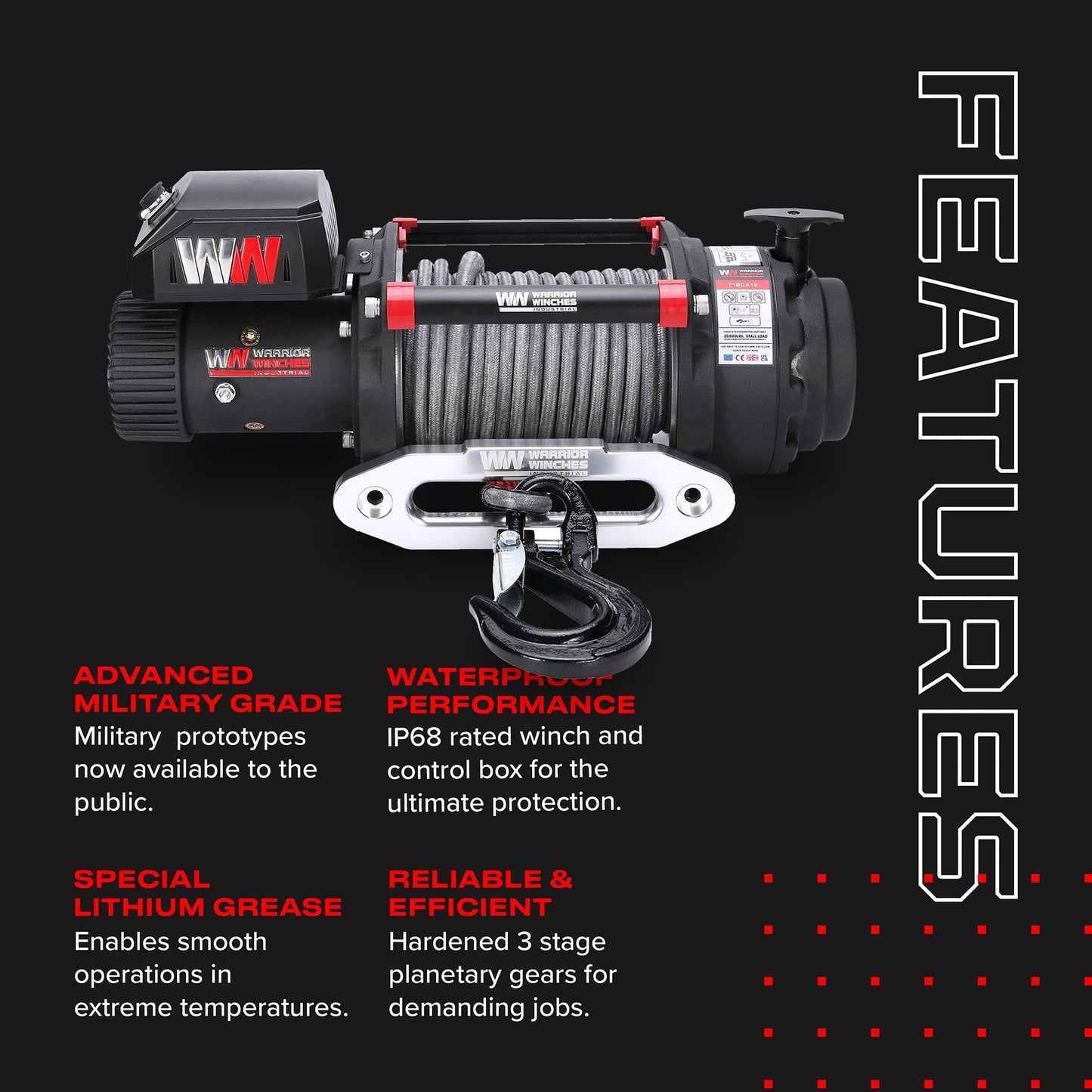 T1000 18,000lb Electric Winch - 12v Synthetic Rope