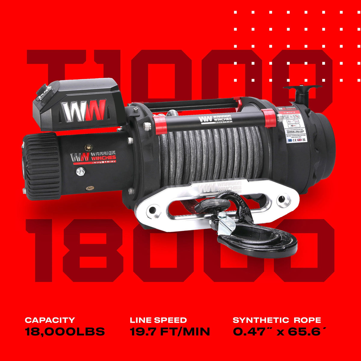T1000 18,000lb Electric Winch - 12v Synthetic Rope