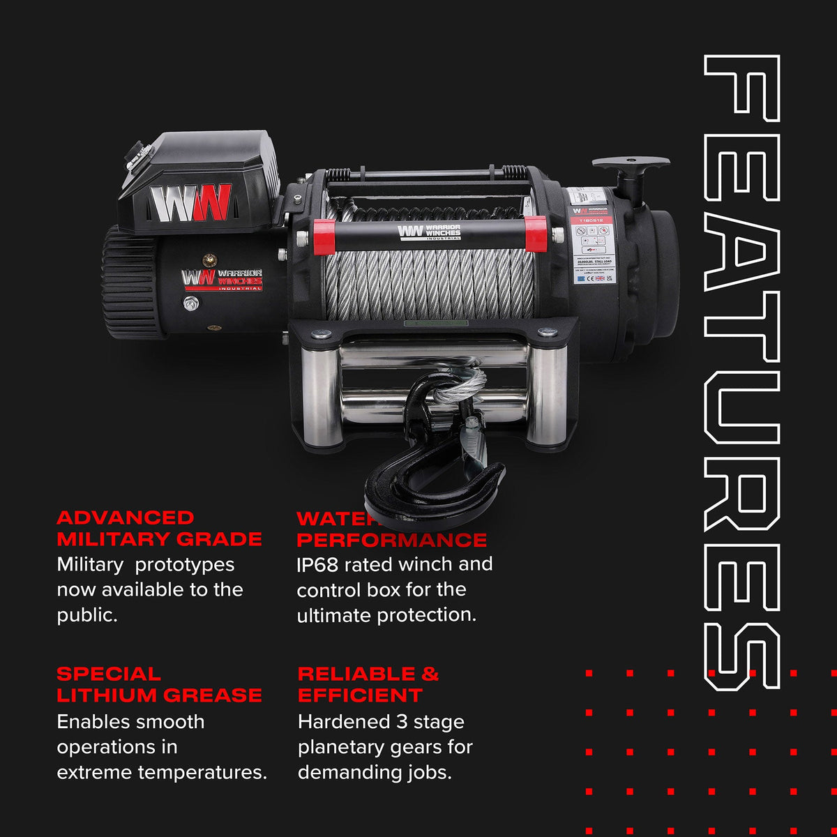 T1000 18,000lb Electric Winch - 12v Steel Rope