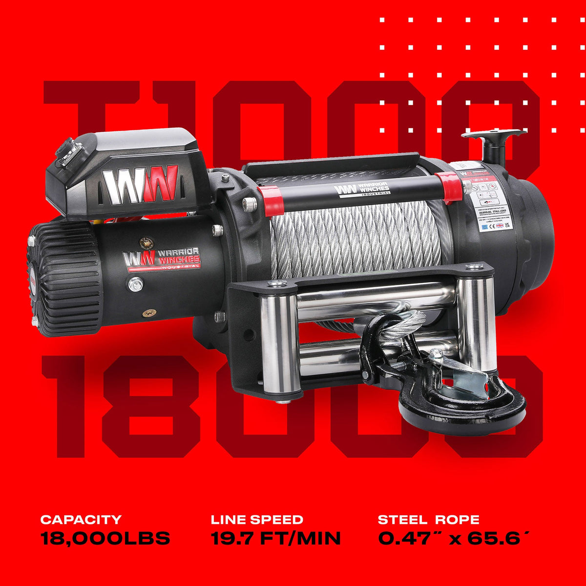 T1000 18,000lb Electric Winch - 12v Steel Rope